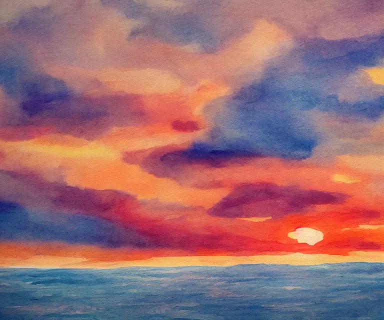 Image similar to clouds, sunset, water painting