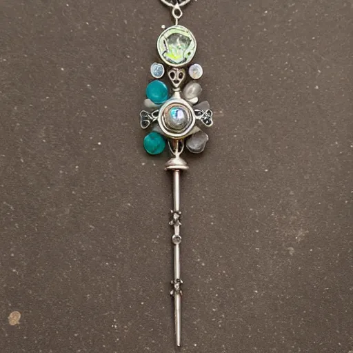 Image similar to stone crosier, jeweled, handmade, spinning faceted gems