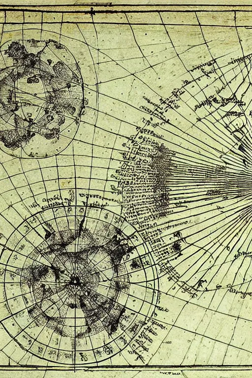 Image similar to map of the elemental planes, astral plane, by leonardo da vinci, blueprint page