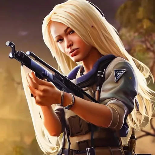 Image similar to blonde female : : as polished sniper cosplay : : weta disney pixar movie still photo : : hi - fructose, sci fi decadent highly - detailed digital painting, golden ratio, octane render, artstation, smooth, sharp focus, fortnite, artgerm, mucha, loish, wlop : :