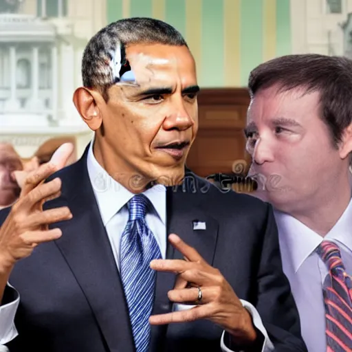 Prompt: Obama deep fake Alex Jones insurrection stock photo