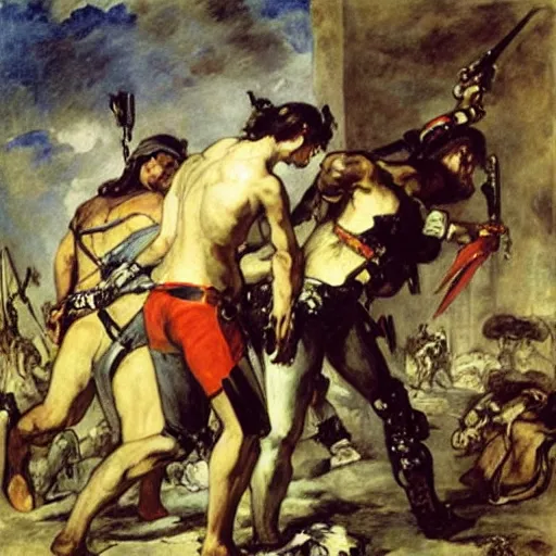 Image similar to cyborgs by eugene delacroix