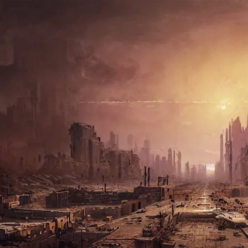 Image similar to post-apocalyptic desert city Los Angeles, concept art, by greg rutkowski, by Gustave Dore