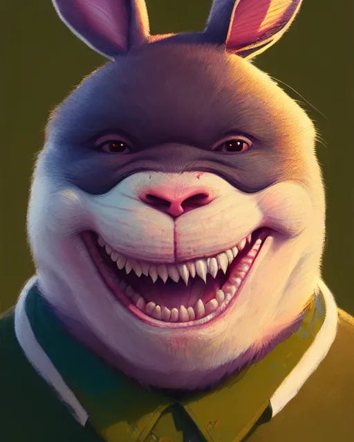 Prompt: highly detailed vfx portrait of a cute, happy big chungus, stephen bliss, unrealengine, greg rutkowski, loish, rhads, beeple, makoto shinkai and lois van baarle, ilya kuvshinov, rossdraws, tom bagshaw,