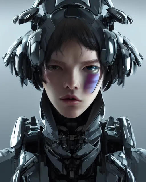 Image similar to the face of a cybernetic fashion model mecha, scifi, ghost in the shell, sensual scifi panels made of metal, elegant, highly detailed panel cuts, greeble detail, caustics and refraction, digital painting, artstation, high tech fantasy, sharp focus, illustration, art by marco plouffe arstation and riot studios and blizzard studios