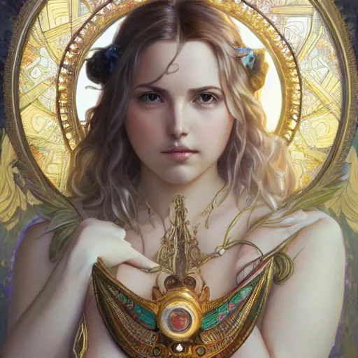 Prompt: ultra realistic illustration, lexi belle wearing amulet of power, intricate, elegant, highly detailed, digital painting, artstation, concept art, smooth, sharp focus, illustration, art by artgerm and greg rutkowski and alphonse mucha