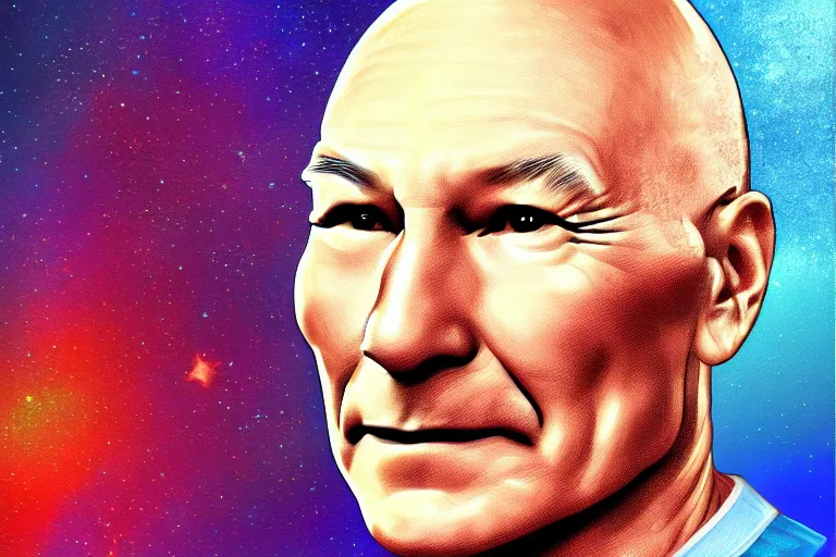 Prompt: patrick stewart as a captain, digital art