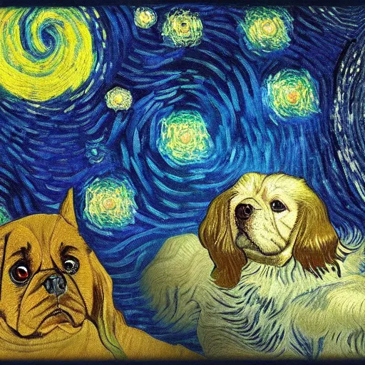 Image similar to a celestial field spaniel in space by Vincent van Gogh, visionary, masterpiece