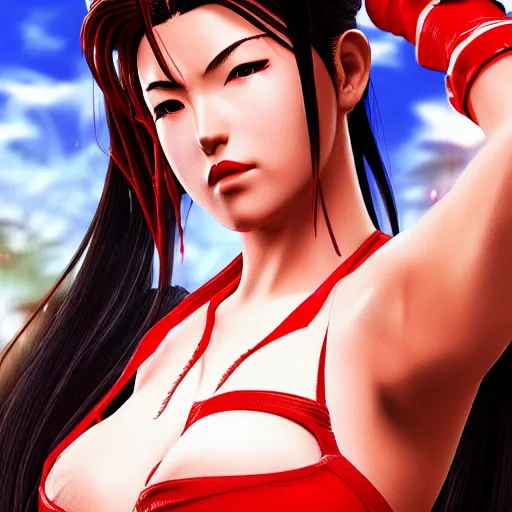 Prompt: classic Movie poster of Mai Shiranui, in real life, from King of Fighters, studio photography, cinematic lighting, photorealism, highly detailed and intricate, HDR 8k