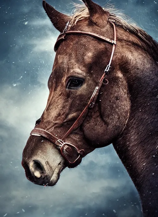 Prompt: cinematic shot epic portraits, hyper realistic, mood lighting, fantasy, detailed horse, highly detailed, super realistic, perfect lighting pixel sorting, style sheet