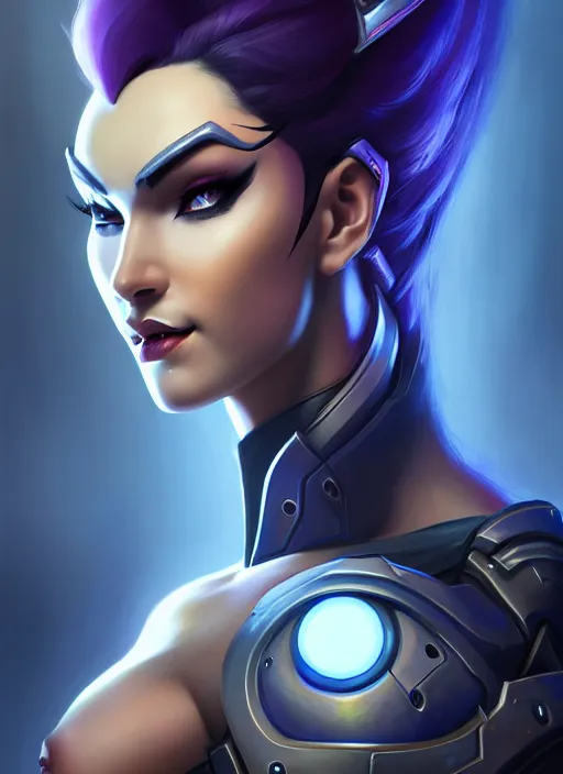 Image similar to epic widowmaker portrait from overwatch, fantasy, fantasy art, character portrait, portrait, close up, highly detailed, scifi art, intricate detail, amazing detail, sharp focus, vintage fantasy art, vintage sci - fi art, radiant light, trending on artstation, caustics, by boris vallejo