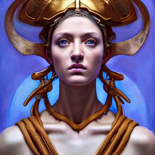 Image similar to hyperrealistic mixed media painting of beautiful goddess Athena, stunning 3d render inspired art by P. Craig Russell and Barry Windsor-Smith, perfect facial symmetry, dim volumetric lighting, 8k octane beautifully detailed render, post-processing, portrait, extremely hyper-detailed, intricate, epic composition, cinematic lighting, masterpiece, trending on artstation, very very detailed, masterpiece, stunning