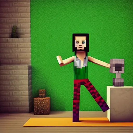 Prompt: minecraft creeper modeling for vogue magazine, model, octane render, beautiful, pose, yoga,