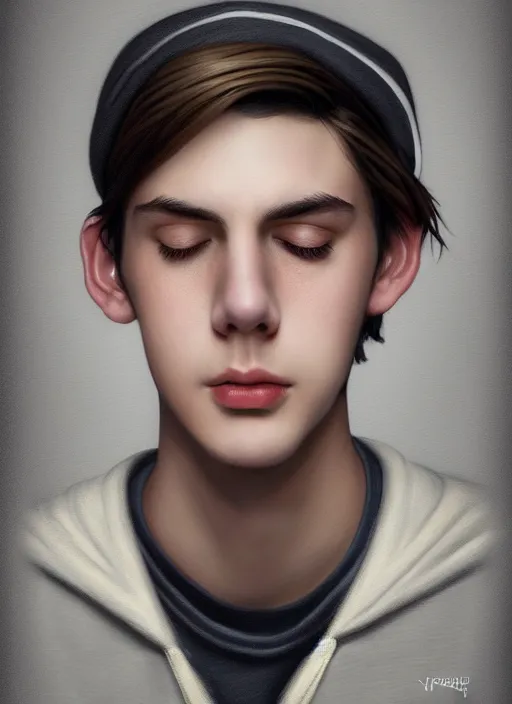 Image similar to portrait of teenage jughead jones wearing a light grey crown, crown, hamburger background, eyes closed, crown, black hair, intricate, elegant, glowing lights, warm lighting, highly detailed, digital painting, artstation, concept art, smooth, sharp focus, illustration, art by wlop, mars ravelo and greg rutkowski