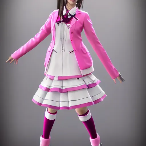 Prompt: pink and white luxurious seifuku uniform styled by dolce and gabanna, high - end, elegant, stylish, unreal engine, studio lighting, 4 k quality