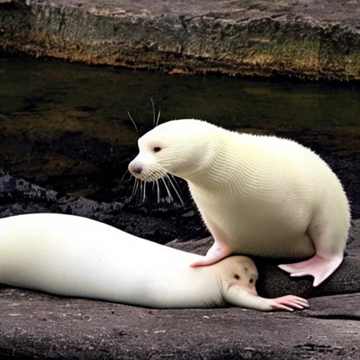 Image similar to albino amphibious otter seal hybrid.