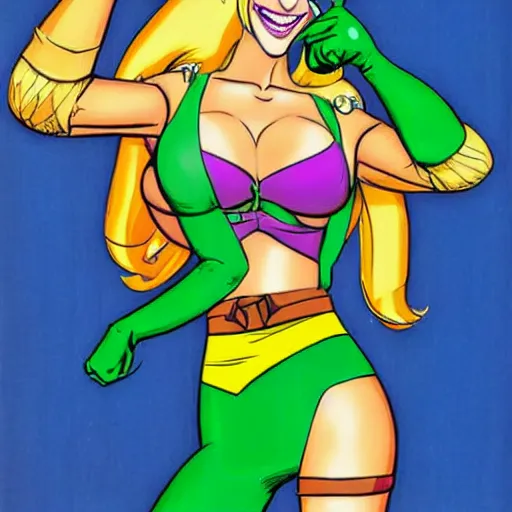 Image similar to blonde hair, girl April O'Neil from cartoon Ninja Turtles by Kevin Eastman