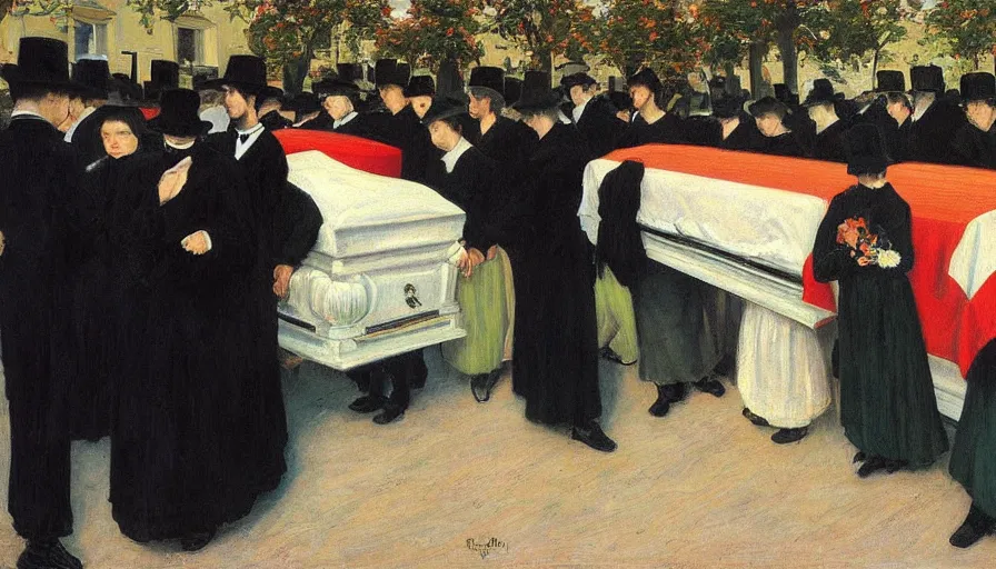 Prompt: a masterpiece painting of a funeral by santiago rusinol