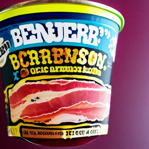 Image similar to ben and jerry's bacon flavoured ice cream, bacon written on the front