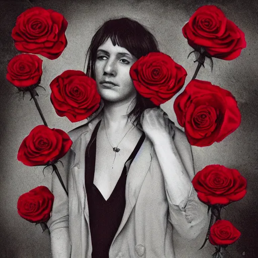 Image similar to album cover of a indie rock band, red rose, album cover art