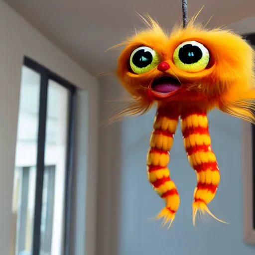 Image similar to elongated centipede furby hanging from the ceiling