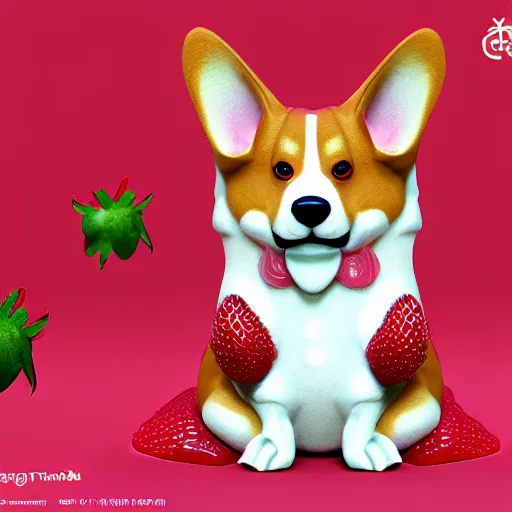 Image similar to corgi with strawberry skin, in strawberry jam : ornate, dynamic, particulate, intricate, elegant, highly detailed, centered, artstation, smooth, sharp focus, octane render