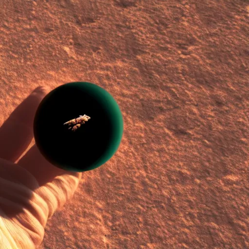 Prompt: A miniature mars floating above the palm of a hand. Studio Lighting, 8k, High Detail, Octane Render, Trending on Barkstation