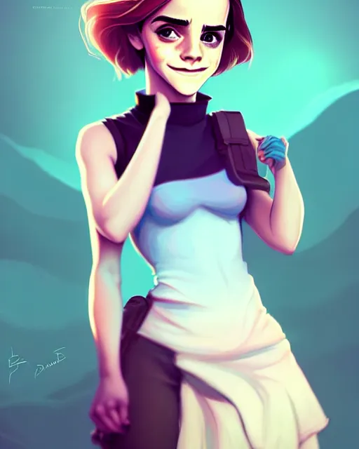 Image similar to beautiful full body Emma Watson goofy smiling illustration by lois van baarle and loish and ross tran and rossdraws and sam yang and samdoesarts and artgerm, digital art, highly detailed, intricate, sharp focus, Trending on Artstation HQ, deviantart