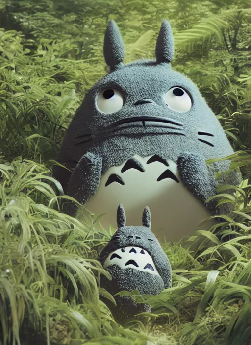 Image similar to totoro film still zaha hadid forests scene with a full still life seinen manga commercial photo of real - life origami plant, perfect eyes, cinestill, 8 k