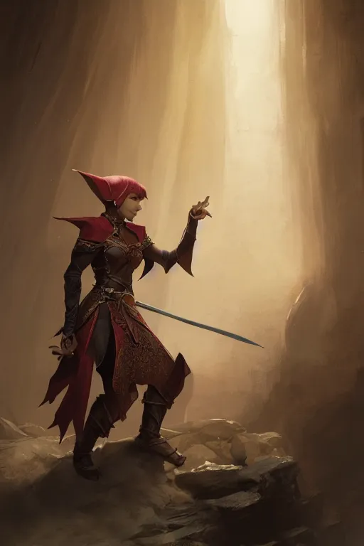 Image similar to dungeons and dragons warrior elf character full body side profile portrait, dramatic light, dungeon background, 2 0 0 mm focal length, painted by stanley lau, painted by greg rutkowski, painted by stanley artgerm, digital art, trending on artstation