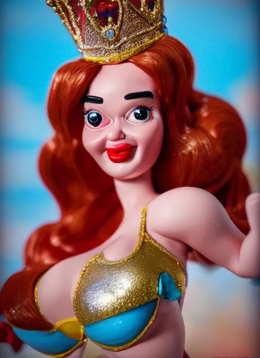 Image similar to highly detailed closeup, face profile portrait of a tin toy jessica rabbit as a fairytale princess wearing a crown eating cakes, bikini, unreal engine, nicoletta ceccoli, mark ryden, earl norem, lostfish, global illumination, detailed and intricate environment