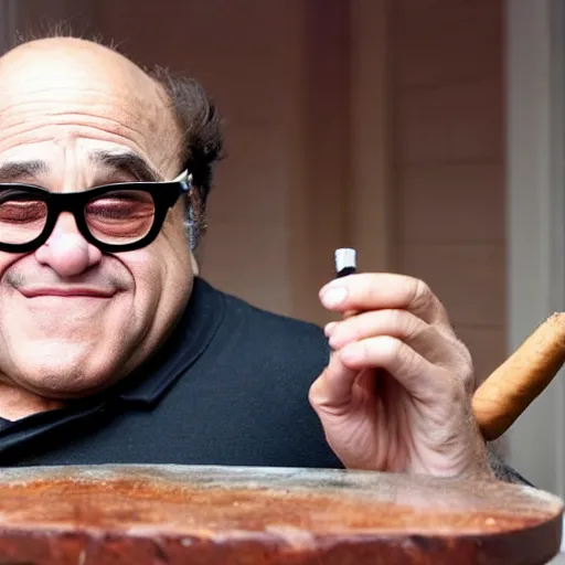 Image similar to Danny Devito smoking a cigar