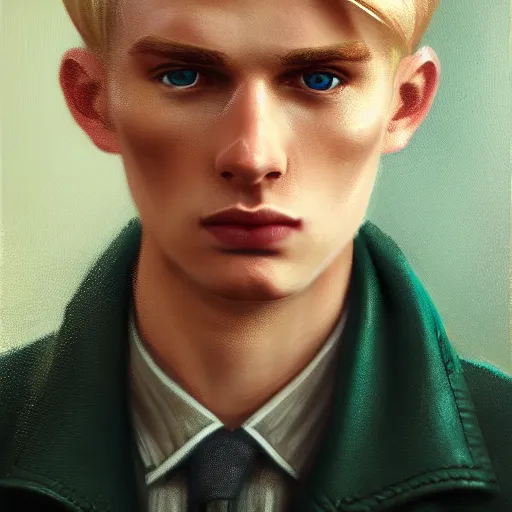 Prompt: A videogame portrait of a blond young Irish man with high cheekbones. Good bone structure. Dressed in 1940s style. Highly detailed, fine Art, high detail, great lighting, 8k resolution, masterpiece, concept art, illustration, clear eyes, painting oil on canvas, octane render, HDR, trending on artstation, 4k, 8k, HD