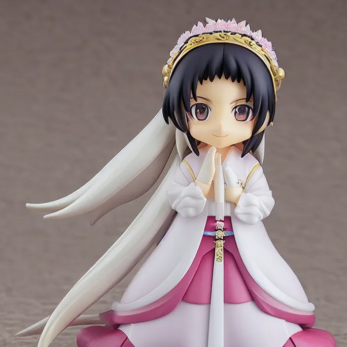 Image similar to An anime Nendoroid of a japanese princess young lady, with white hair and bangs!!!! AYAKA, figurine, detailed product photo