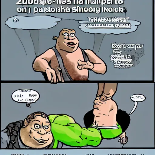 Image similar to mark zuckerberg and shrek wrestling