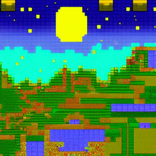 Image similar to night sky reflected in the water, landscape pixel art by terraria