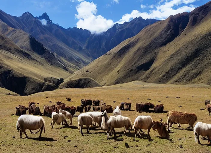 Image similar to beautiful Peruvian Andean landscape with herd animals