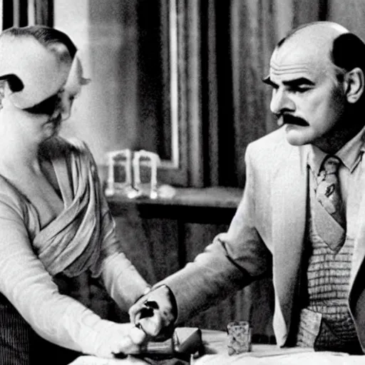 Image similar to scene of the hercule poirot tv serie featuring david suchet shaved