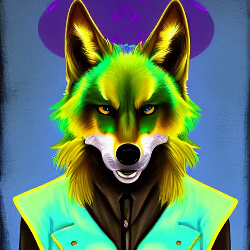 Image similar to Beautiful portrait digital painting, oil painting, anthro anthropomorphic pastel-green androgynous wolf, at a lake anarchist anarcho-punk Punk Punk outfit. furaffinity, artstation