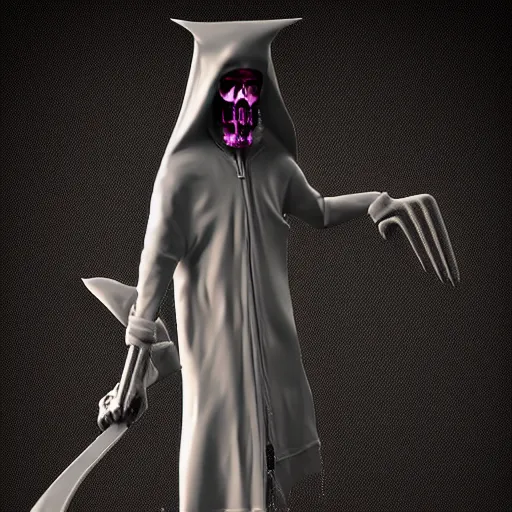 Image similar to candypunk grim reaper character design, high quality digital art, render, octane, redshift, volumetric lighting, oled