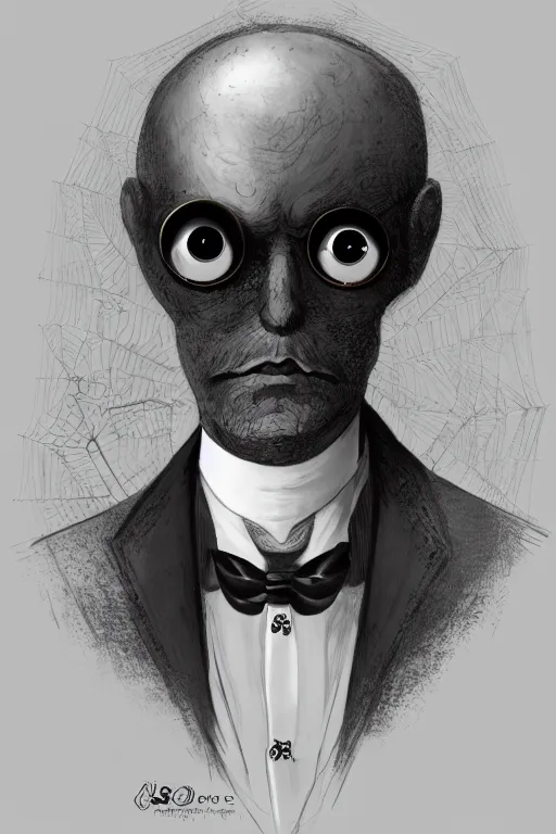 Prompt: a portrait of a handsome spider!!! wearing a monocle and a victorian suit, character art, headshot, trending on artstation