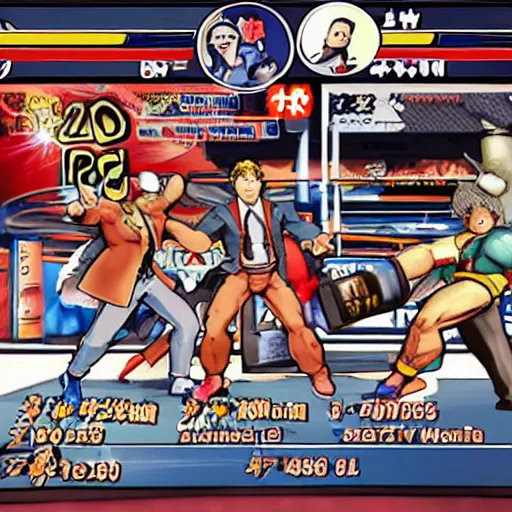 Prompt: a capcom fighting game featuring newspaper comic characters