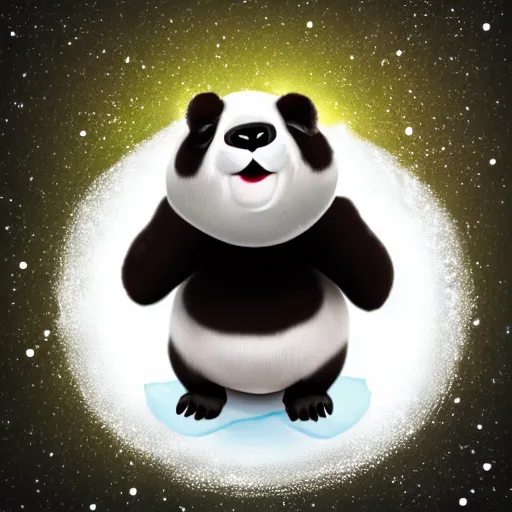 Prompt: hd digital art of a panda holding a snow globe with a galaxy inside