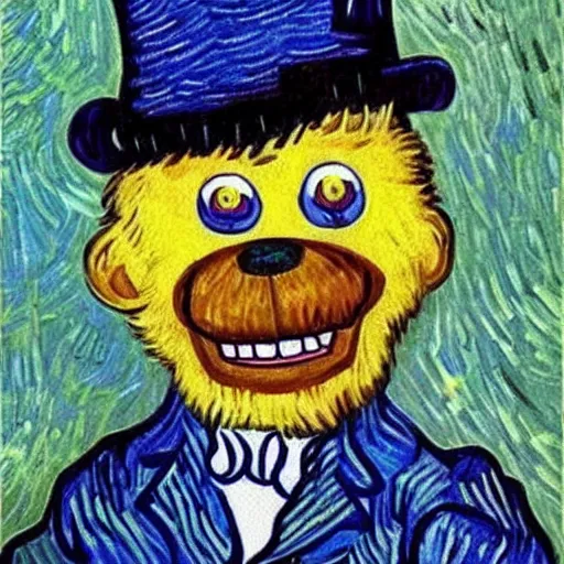 Prompt: five nights at freddy's painting by van gogh