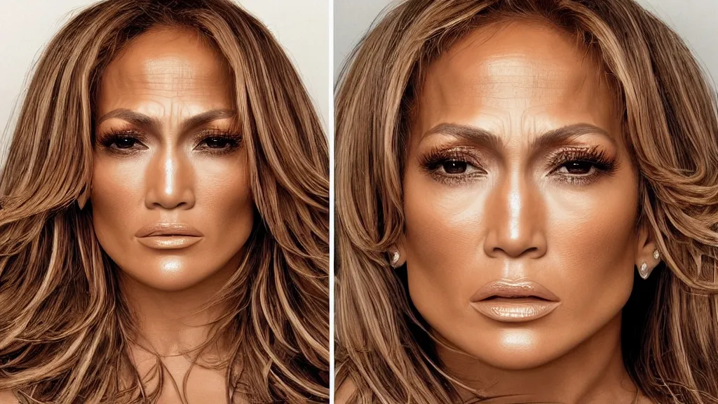 Image similar to hand - crafted indeterminate detailed portrait of jennifer lopez at elderly age of 1 0 5