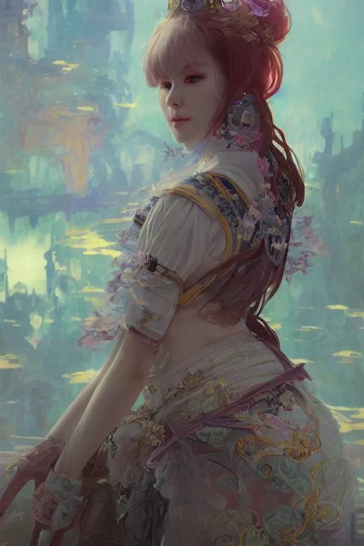 Prompt: portrait online game genshin character MONA, in ruined fantasy world Sunrise, ssci-fi, fantasy, intricate, very beautiful and elegant, highly detailed, digital painting, artstation, concept art, smooth and sharp focus, illustration, art by tian zi and WLOP and alphonse mucha