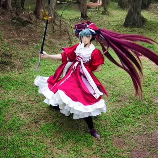 Image similar to live action touhou battle scene