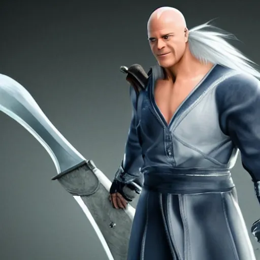 Prompt: mr clean playing sephiroth, 4 k, hollywood still, action movie