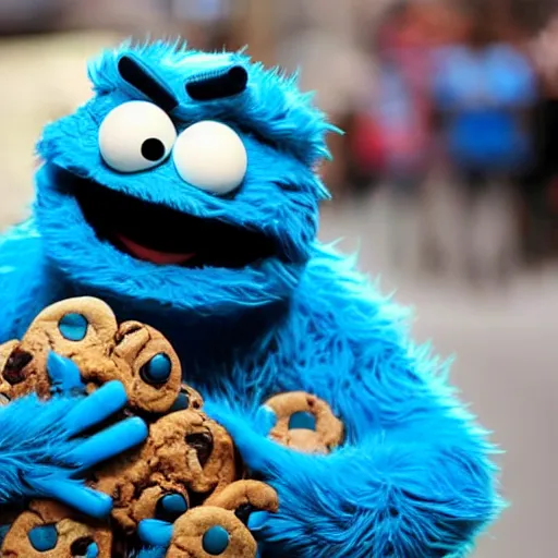 Prompt: cookie monster reacting to his stocks tanking