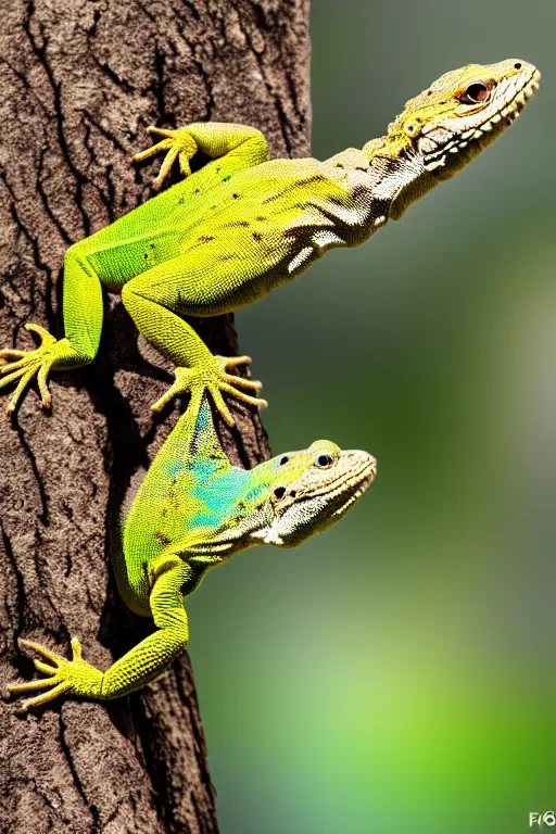 Image similar to highly detailed photo of a lizard running up a tree, 3 5 mm, 4 k, photorealistic